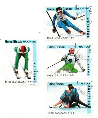 ^.^飛行屋(全新品)Guinea bissau幾內亞比索郵票-1988年冬季奧運會郵票/四全(已蓋郵戳)