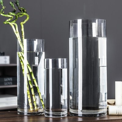 熱銷 特大號花瓶簡約玻璃透明落地擺件客廳餐桌水竹富貴竹干花插花飾品