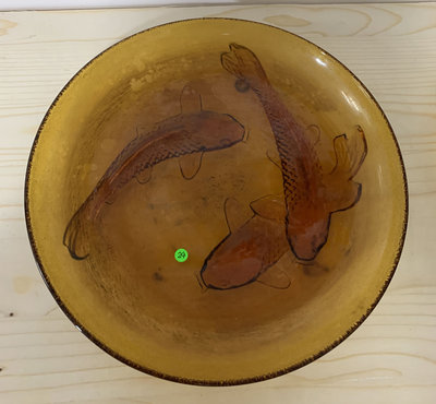 【G-24】立體三魚玻璃盤 早期飲食辦桌茶具懷舊收藏 手繪圖案寫意  收藏欣賞兩相宜
