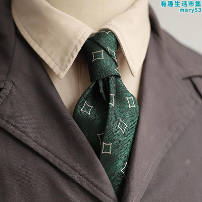 新 設計感墨綠咖啡酒紅圓點花紋雅痞紳式法式領帶8CM正裝商務職業
