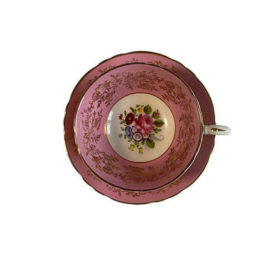 英國中古骨瓷帕拉貢paragon粉紅色花卉闊口杯盤