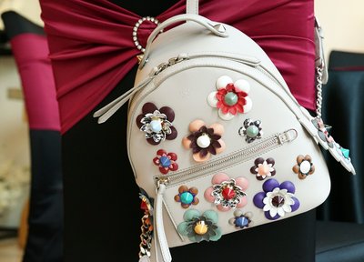 Fendi 8BZ036 Zaino floral-appliquéd backpack 花花後背包 灰 現貨