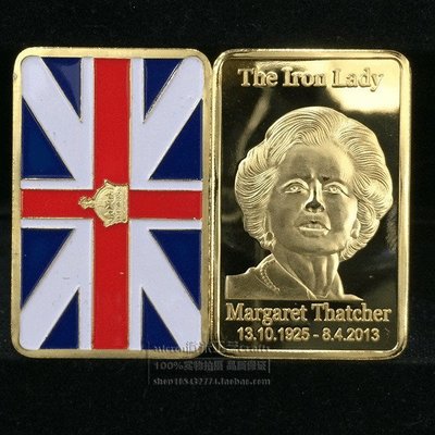 老董先生英國首相  鐵娘子24K鍍金紀念塊 金銀塊收藏外幣工藝品把玩禮品