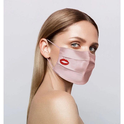 英國代購現貨Slip 真絲口罩絲質silk Kiss粉色唇印限定可重複使用口罩 100%桑蠶絲可調節面罩