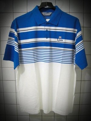 ~海賊王GOLF~ 二手球桿 全新商品 LYNX 藍白條紋 短袖 Polo衫 XL 80% 棉材質 高爾夫球衣