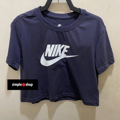 【Simple Shop】NIKE LOGO 短版 運動短袖 基本款 短袖 深藍色 女款 BV6176-015