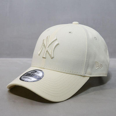 【現貨】韓國代購NEWERA帽子MLB棒球帽硬頂大標NY洋基鴨舌帽米白色彎檐帽