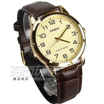 CASIO 卡西歐 MTP-V001GL-9B 公司貨 簡約數字真皮石英錶 指針錶 男錶 防水 金x咖啡