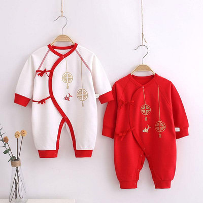 剛出生的嬰兒衣服新生兒滿月紅色春秋款和尚服初生虎寶寶純棉套裝