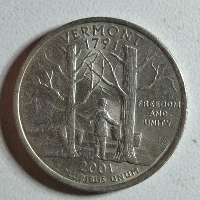 美國2001年25美分佛蒙特州州幣紀念幣硬幣外國錢幣公園幣22817