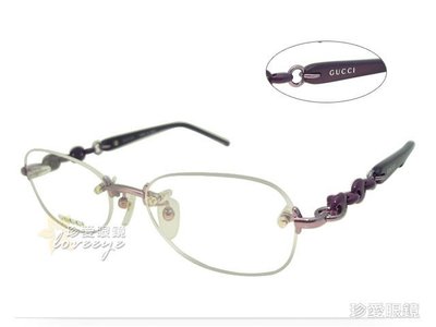 【珍愛眼鏡館】GUCCI 古馳 日本製 時尚經典扣環純鈦無框光學眼鏡 GG8557J 紫 公司貨 # 8557