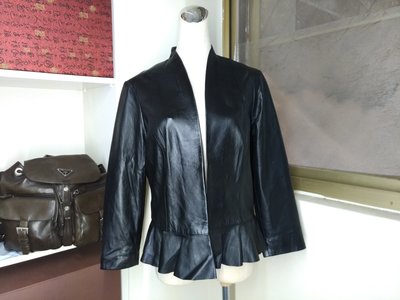 英國設計師品牌Ted Baker女款造型皮衣2號無扣式黑色真皮皮衣
