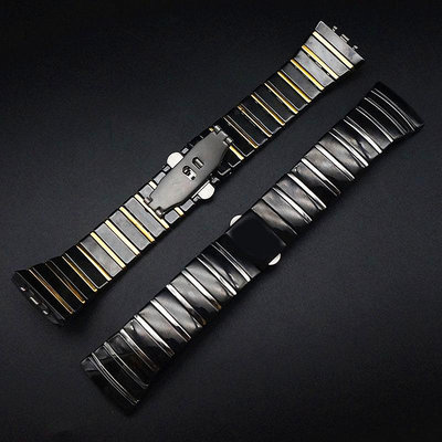 代用雷達銀鉆錶帶158系列陶瓷黑色rado方錶盤男女錶鍊黑間金 29mm