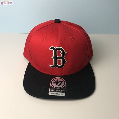 【星火運動】潮牌47brand波士頓紅襪隊硬頂平沿帽女字母棒球帽男夏季遮陽帽子