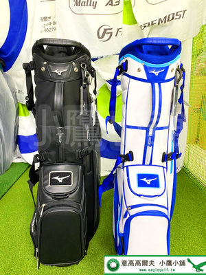 [小鷹小舖] Mizuno Golf 高爾夫腳架袋 5LJC2224 輕量化網布頭框 左置保溫袋 合成皮革 企業藍/黑
