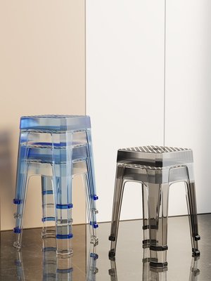 塑料凳子餐桌家用現代簡約餐椅加厚板凳可疊放高凳亞克力透明椅子~定金