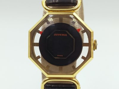 【發條盒子H1006】JUVENIA 尊皇 黑面鍍金摟空手上鍊 經典特殊錶款 機芯765