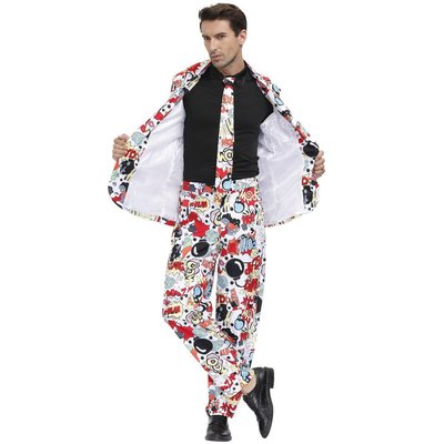 M-XL 男士印花craze suit小丑服裝 萬圣節節日迪斯科男式演出西服（規格不同價格也不同）