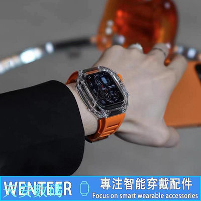 新款 改裝AP水晶透明殼錶帶 Apple Watch 8 S9 S7 SE 44mm 45mm 6 5 4代 氯橡膠錶帶