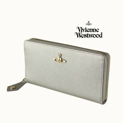 Vivienne Westwood ( 銀色 ) 防刮壓紋真皮 拉鍊長夾 皮夾 錢包 中性款｜100%全新正品｜特價!