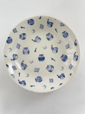 東昇瓷器餐具=大同強化瓷器新夢磁藍色貓頭鷹8吋湯盤 N7782