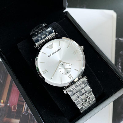 Connie代購#Armani鋼帶男士手錶表徑40mm簡約時尚休閒銀色防水石英男士腕錶 AR1819