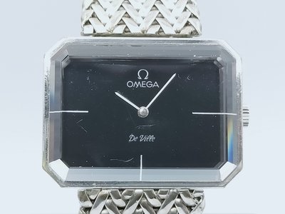 【發條盒子A5114】Omega 歐米茄 De Ville 系列 方型黑面 不銹鋼手上鍊 經典鍊帶款 男仕腕錶