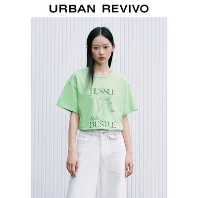 UR2023夏季新款女裝時尚休閒風設計感印花棉質短袖T恤UWU432070