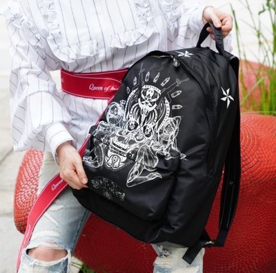 Givenchy紀梵希BJ05760353 Backpack骷髏頭圖案羊皮配超纖後背包黑