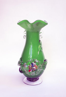 台灣老玻璃瓶花瓶花器手工玻璃藝術品台灣民藝古早生活器皿綠玻璃瓶【心生活美學】