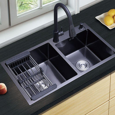 公司貨 黑色304不銹鋼水槽 洗手槽 洗菜槽 洗碗池 水池 單槽帶支架廚房洗碗池 單槽雙槽加厚臺上中下盆