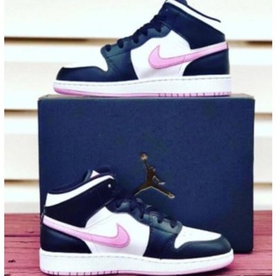 【正品】Air Jordan 1 Mid （Gs）黑白粉 555112-103 籃球鞋 女款 粉色系 5