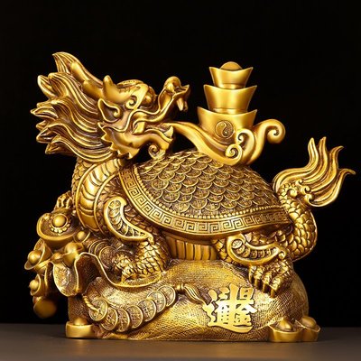 特賣- 黃銅來財納福大號財富龍龜擺件純銅聚寶盆龍龜家居桌面裝飾工藝品
