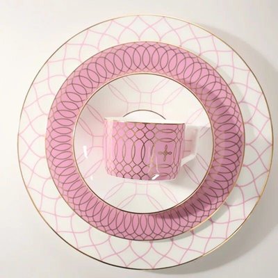 浪漫粉陶瓷盤創意裝飾骨瓷菜盤西餐餐具咖啡杯碟8寸圓盤西餐盤蛋糕盤居家裝飾 Wedgwood zakka