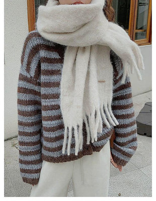 NANAS【O11243】北歐少女系?。保暖刷毛羊駝毛厚實毛絨絨大圍巾/披肩 特價 預購
