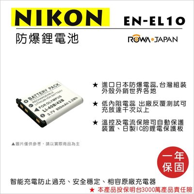無敵兔@樂華 FOR Nikon EN-EL10 (LI42B) 相機電池 鋰電池 防爆 原廠充電器可充 保固一年