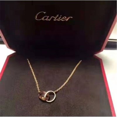 Cartier 卡地亞項鍊 18K玫瑰金 love無鑽雙環 鎖骨項鍊B7212300