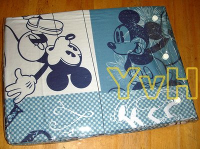 ==YvH==正版卡通 Mickey 迪士尼米奇米妮 藍色 漫畫風婚禮 100%純棉單人床包枕套組 台灣製(絕版現貨)