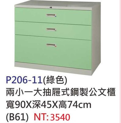 【進日興家具】P206-11 (果綠)三層抽屜(兩小一大)鋼製收納櫃/儲物櫃 /置物櫃 台南。高雄。屏東 傢俱宅配