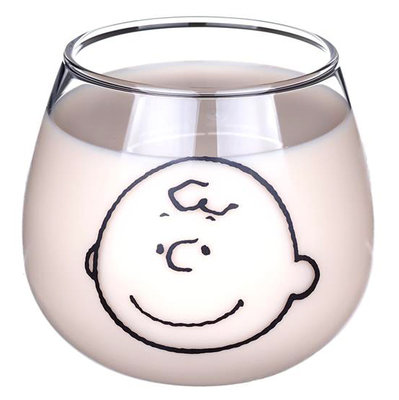金正陶器大臉蛋型玻璃杯-SNOOPY史奴比查理布朗320ml(日本進口)