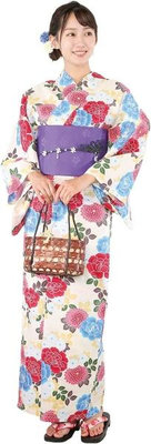 Nishiki【日本代購】和式浴衣+束腰帶2件套 女士成人用 - 丸菊(生成)