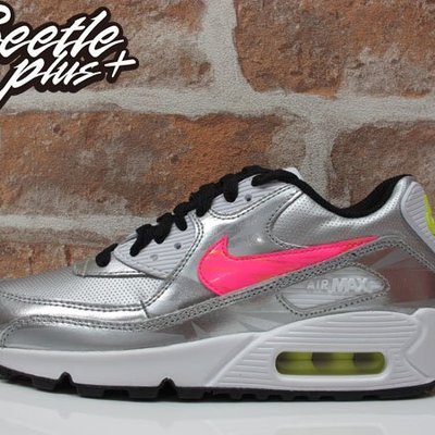 BEETLE NIKE AIR MAX 90 FB GS 705392-001 亮面銀白粉勾慢跑鞋22.5CM