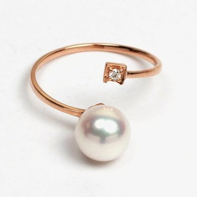 日本akoya18k金8鑽石海水珍珠戒指9-9.5mm