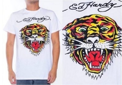 【歡樂屋】【Ed Hardy】老虎頭水鑽圓領男短袖T恤【保證真品】台北有M， XL號現貨