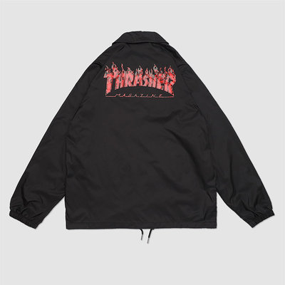 【QUEST】THRASHER 日線 RED GHOST FLAME COACH JACKET - 紅鬼火教練外套
