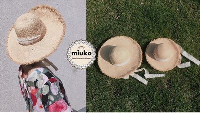 miuko BABY款韓國風嬰幼兒女寶寶女童 2018夏款 拉菲草帽 蕾絲綁帶 親子帽 草編帽/現貨