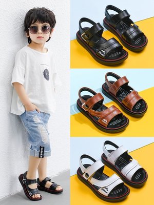 特賣- 男童涼鞋中大童年新款夏季寶寶軟底小男孩兒童鞋子真皮沙灘鞋