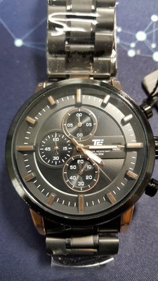 【成吉思汗精品】美國T5黑色不鏽鋼錶帶玫瑰金錶框三眼帶日期