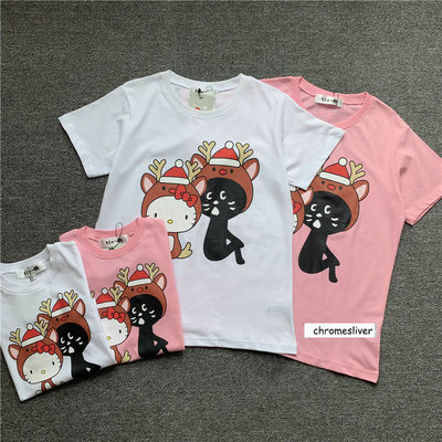 日本Nya新款ne-net驚訝猫咪hello kitty聯名款粉色可愛纯棉母女裝親子裝短袖T恤tee