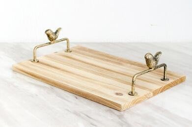 [便利小舖] 木頭實木蛋糕架小鳥鐵藝造型簡易托盤 甜點架 點心架 麵包盤 擺放盤 道具拍攝 1686A